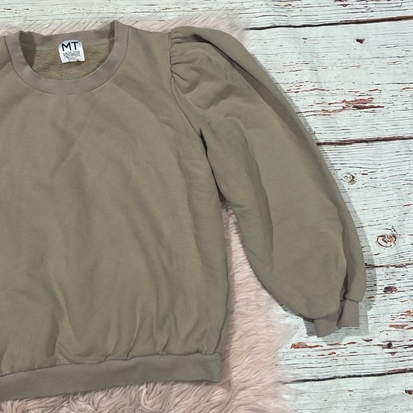 Madeleine Thompson Taupe Puff Sleeve Crewneck Classic Sweatshirt - Picture 8 of 9